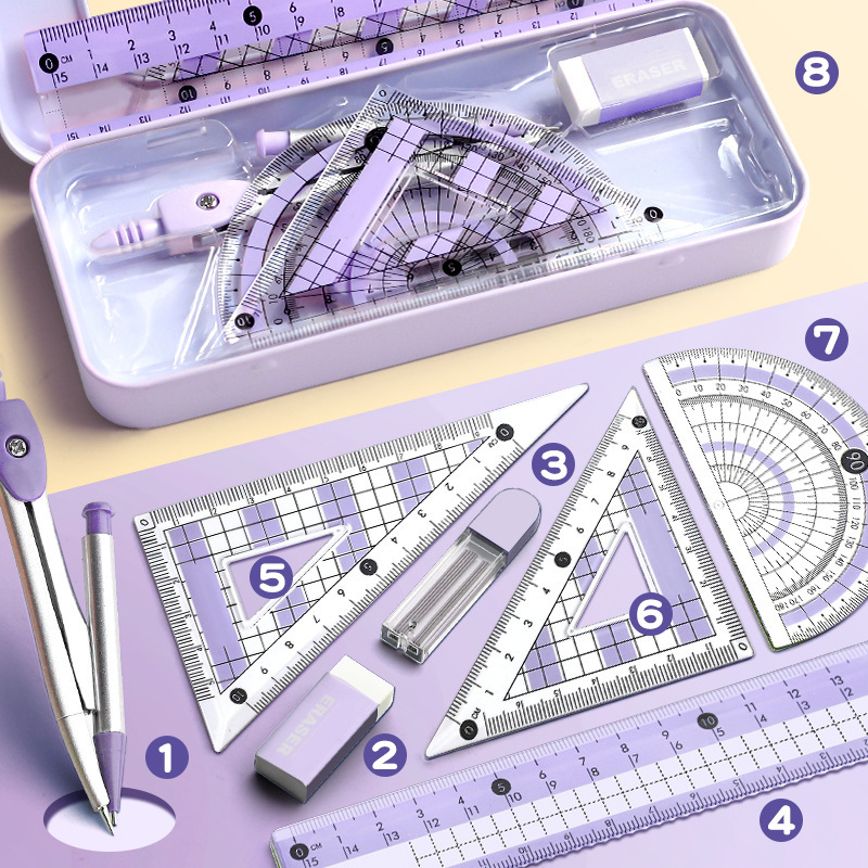 8 Pcs Geometry Set for Student - Math Geometry Set With Compass ulasan dan harga