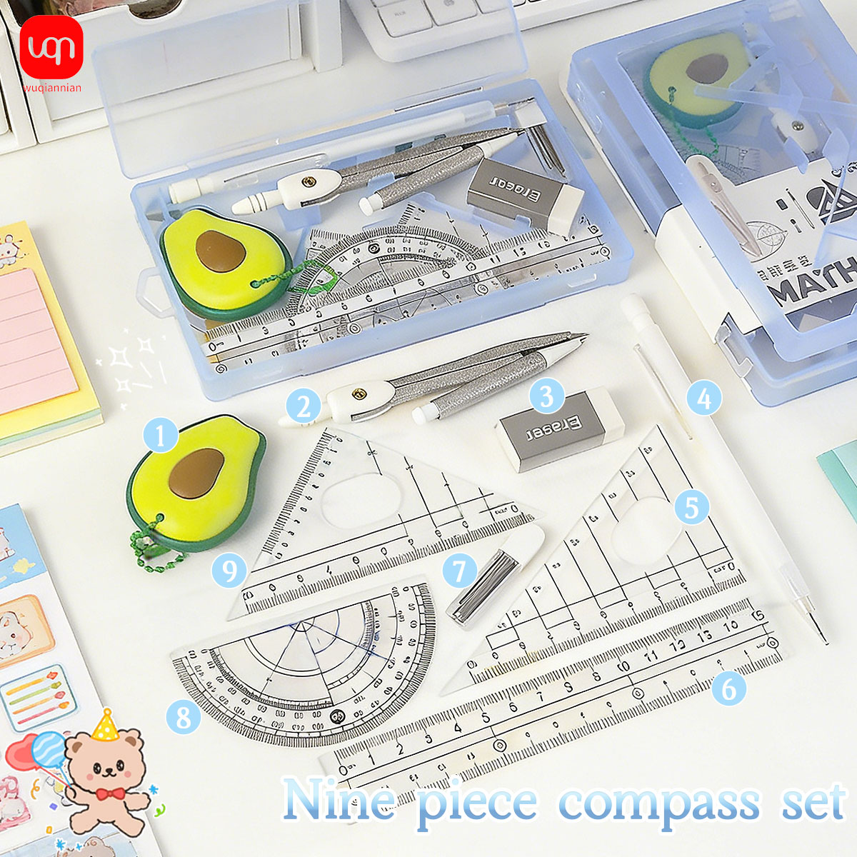 9Pcs Student Math Compass Geom - Math Geometry Set With Compass ulasan dan harga