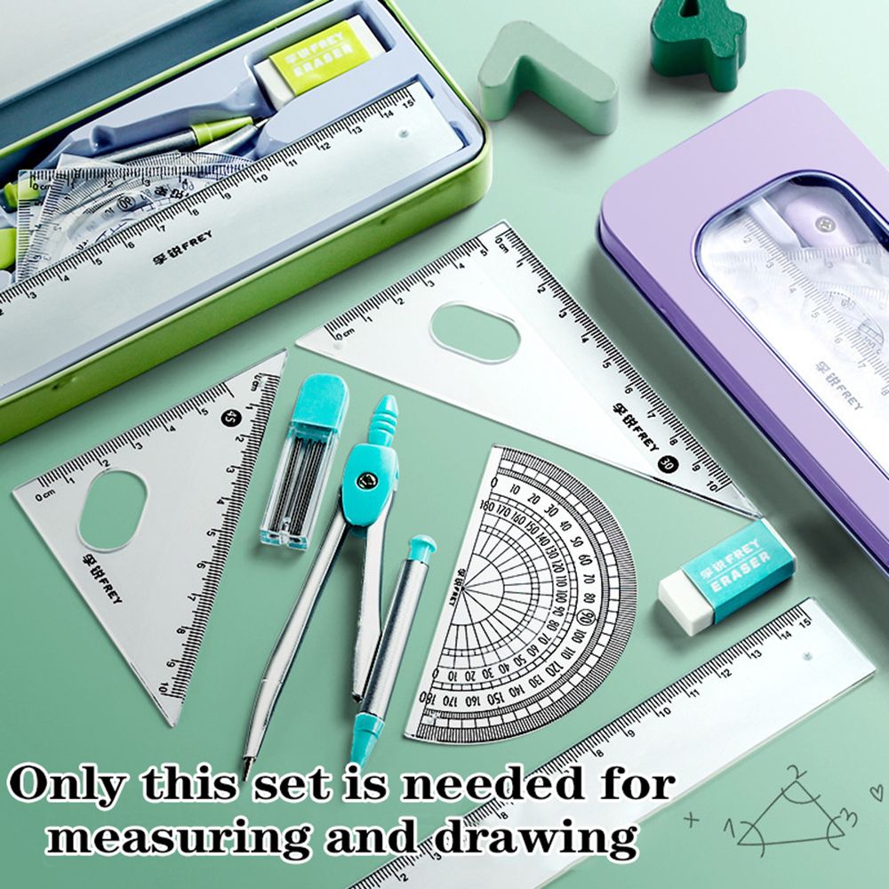 7Pcs/Set Ruler Compass Pencil  - Math Geometry Set With Compass ulasan dan harga