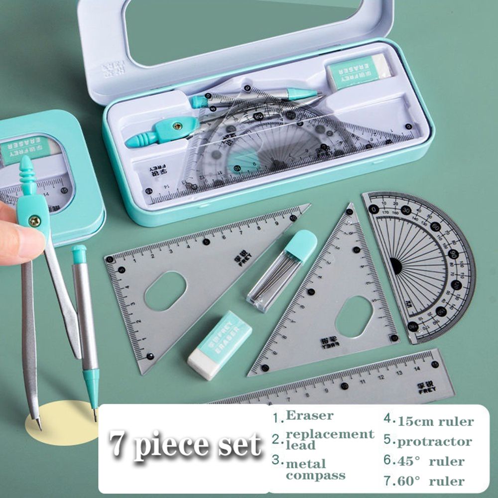 7Pcs/Set Ruler Compass Pencil  - Math Geometry Set With Compass ulasan dan harga